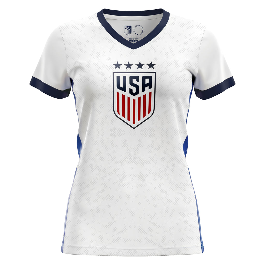white/blue jersey