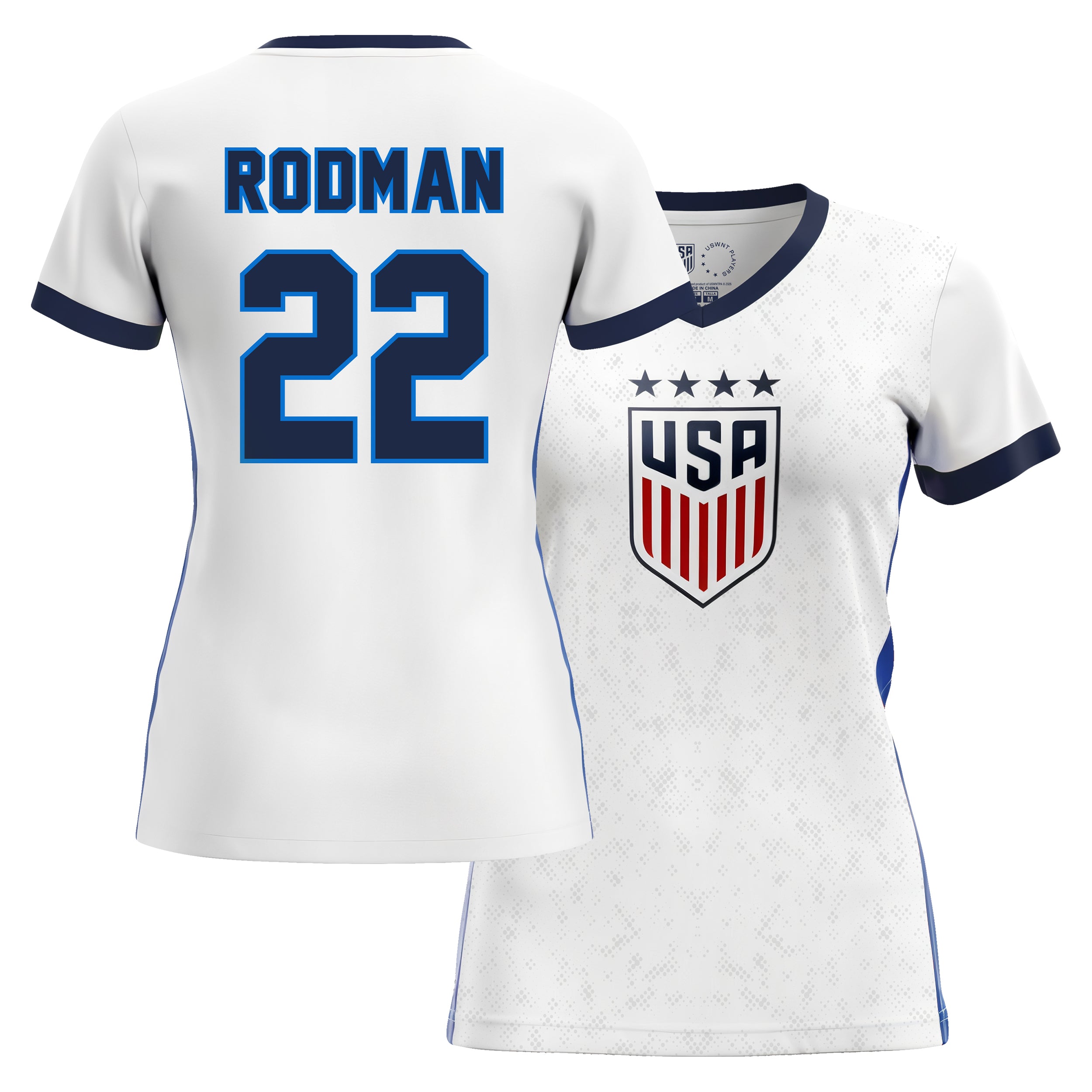 white/blue jersey