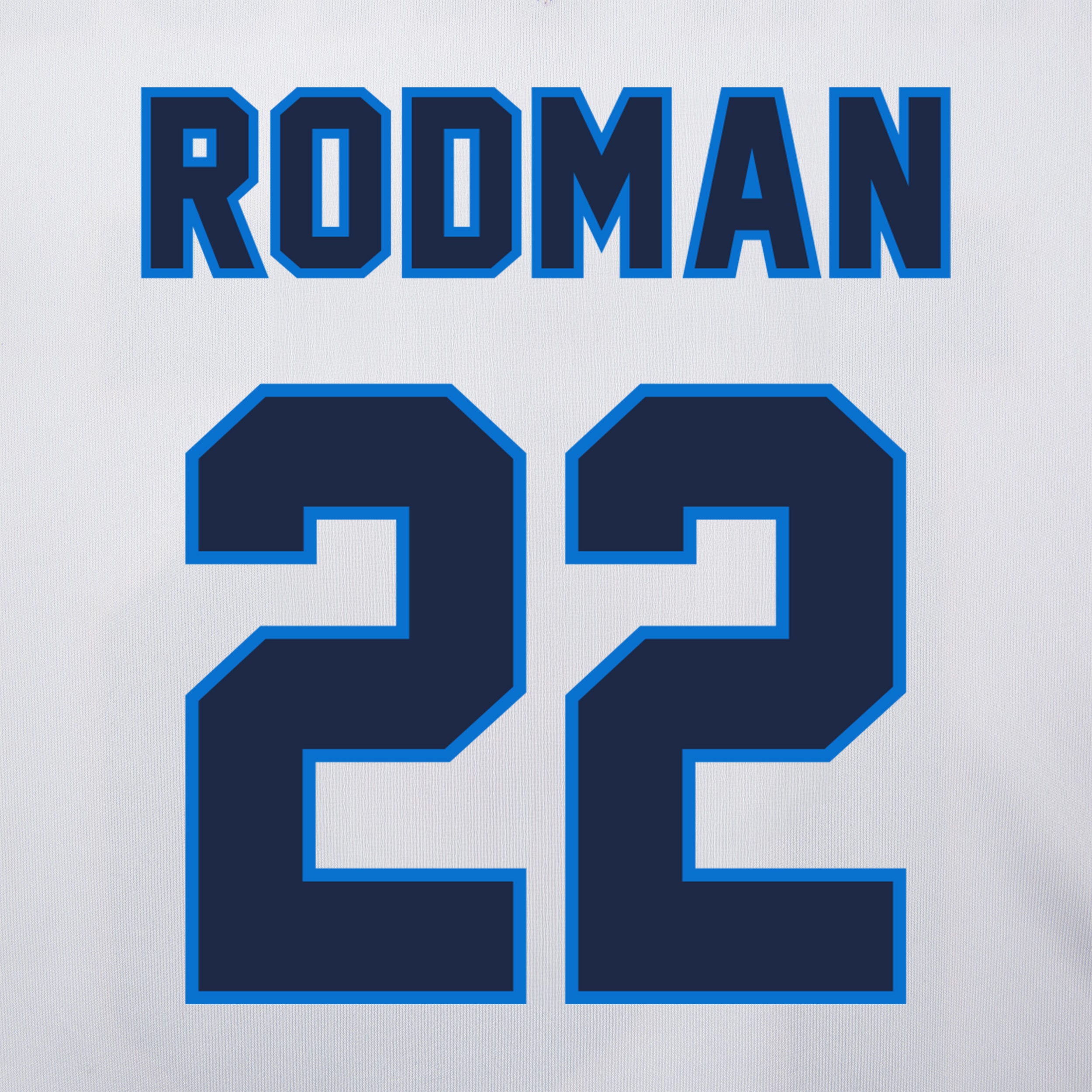 white/blue jersey